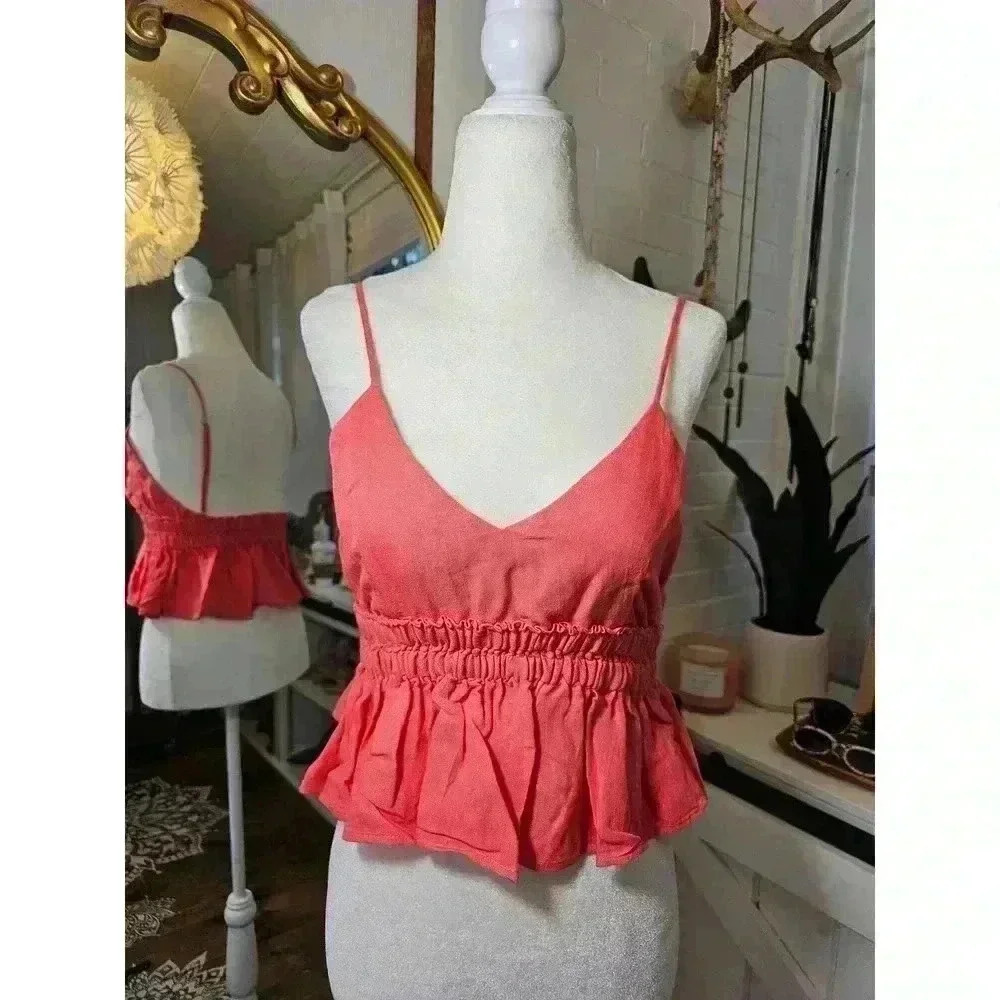 Mod Women's Size S Empire Waist Ruffled Trim Cami in Coral